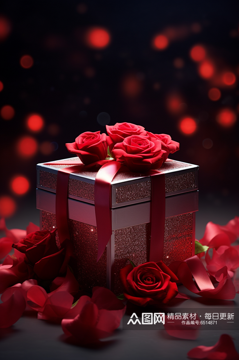 AI数字艺术情人节玫瑰礼物盒摄影图素材