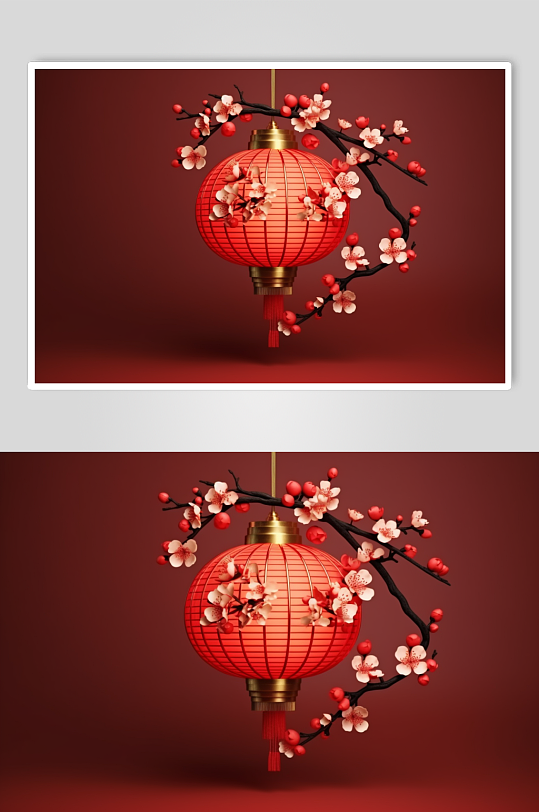 AI数字艺术新年春节梅花灯笼模型-众图网