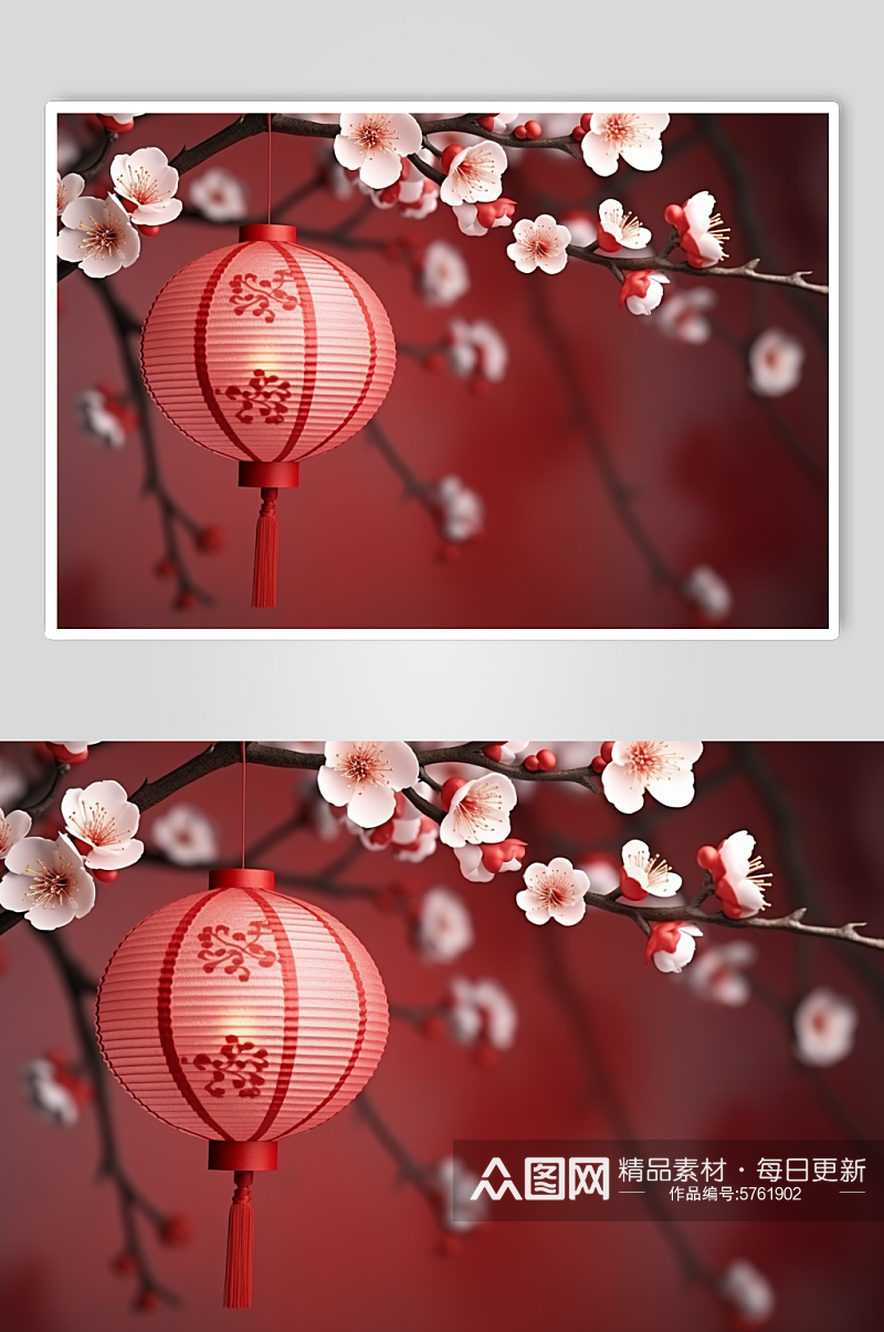 AI数字艺术新年春节梅花灯笼模型素材