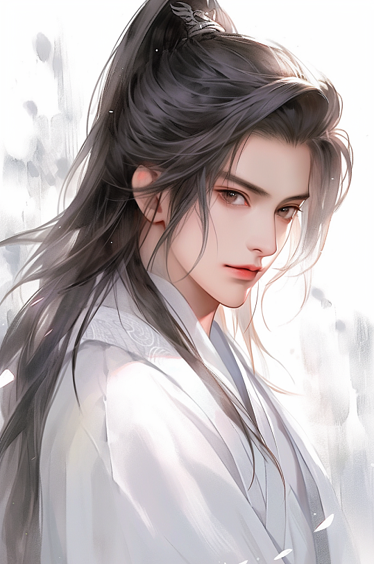 AI数字艺术古风水墨美少年插画-众图网
