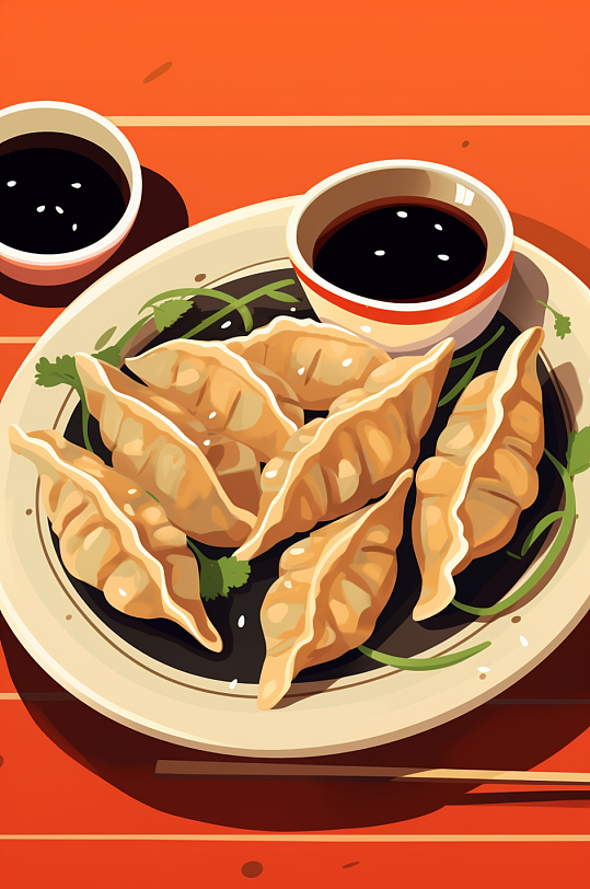 AI数字艺术国潮立冬美食元素插画