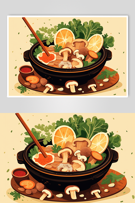 AI数字艺术国潮立冬美食元素插画