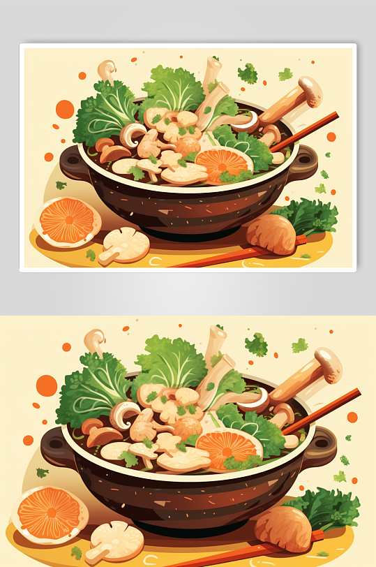 AI数字艺术国潮立冬美食元素插画