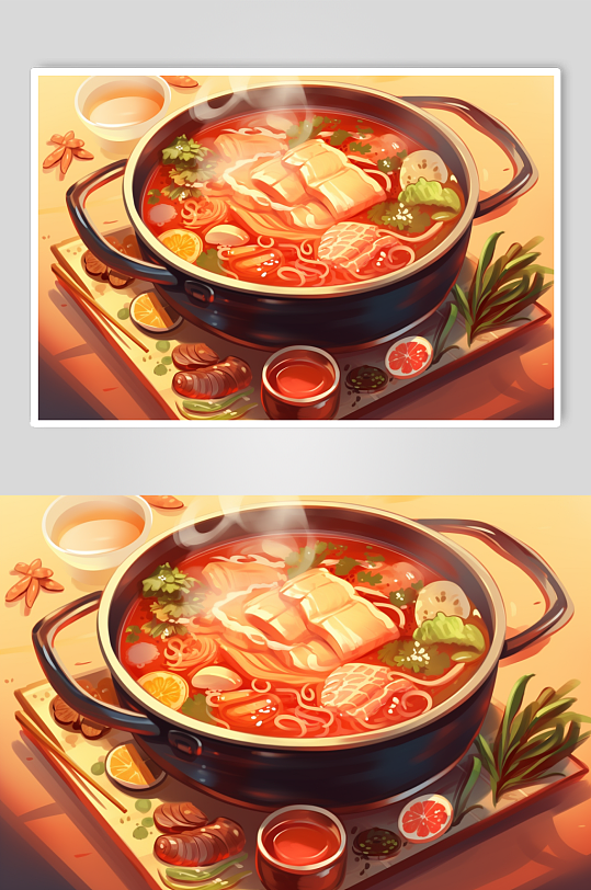 AI数字艺术国潮立冬美食元素插画