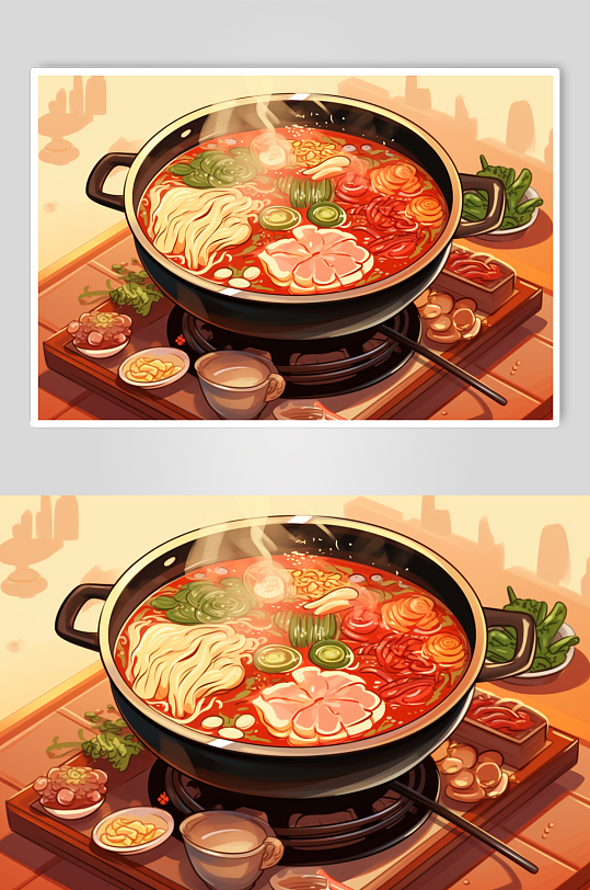 AI数字艺术国潮立冬美食元素插画