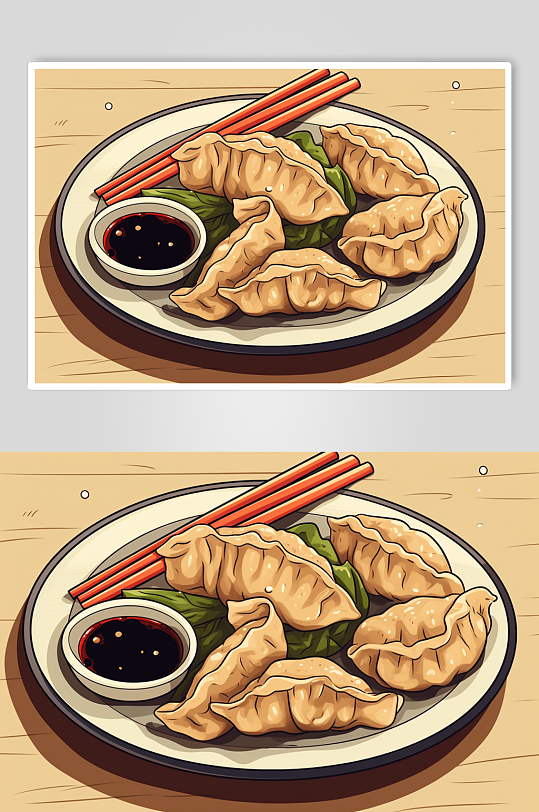 AI数字艺术国潮立冬美食元素插画