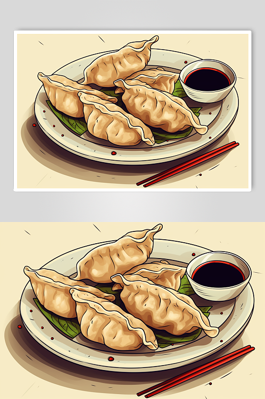 AI数字艺术国潮立冬美食元素插画