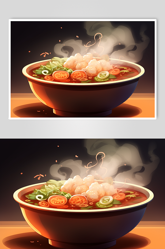 AI数字艺术国潮立冬美食元素插画