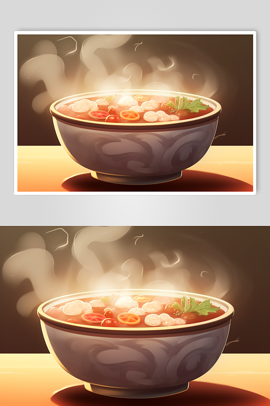 AI数字艺术国潮立冬美食元素插画