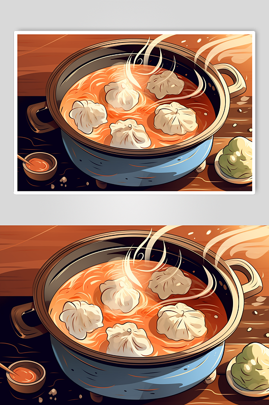 AI数字艺术国潮立冬美食元素插画