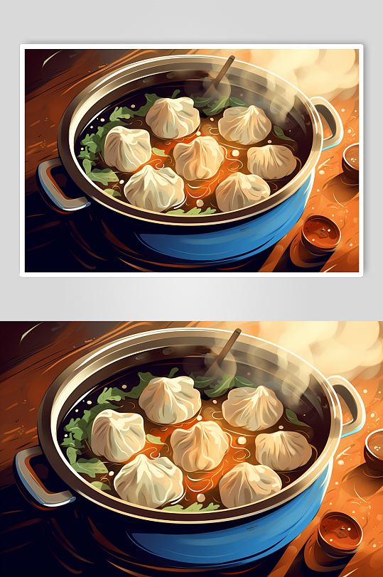 AI数字艺术国潮立冬美食元素插画