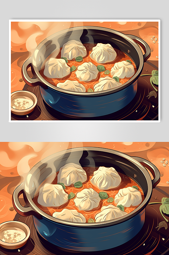 AI数字艺术国潮立冬美食元素插画