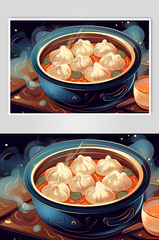 AI数字艺术国潮立冬美食元素插画