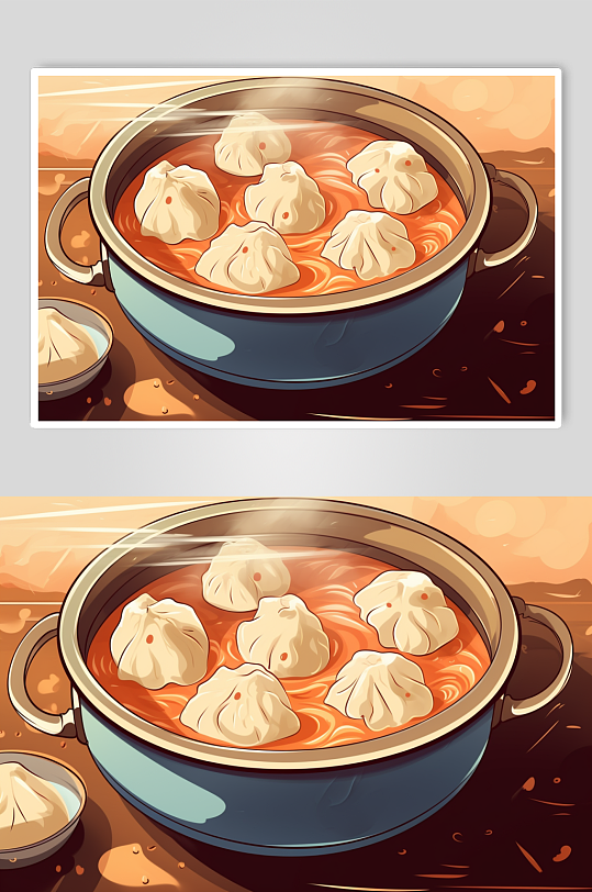 AI数字艺术国潮立冬美食元素插画