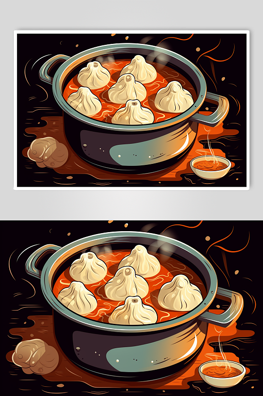 AI数字艺术国潮立冬美食元素插画