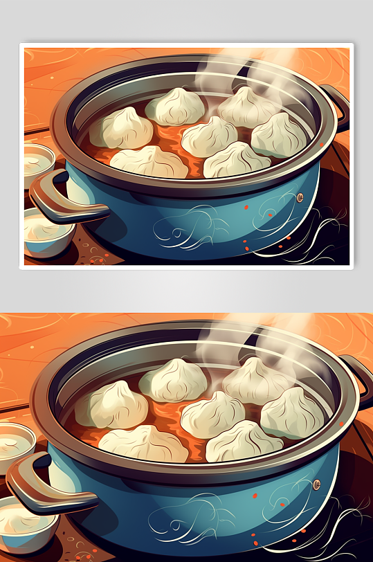 AI数字艺术国潮立冬美食元素插画