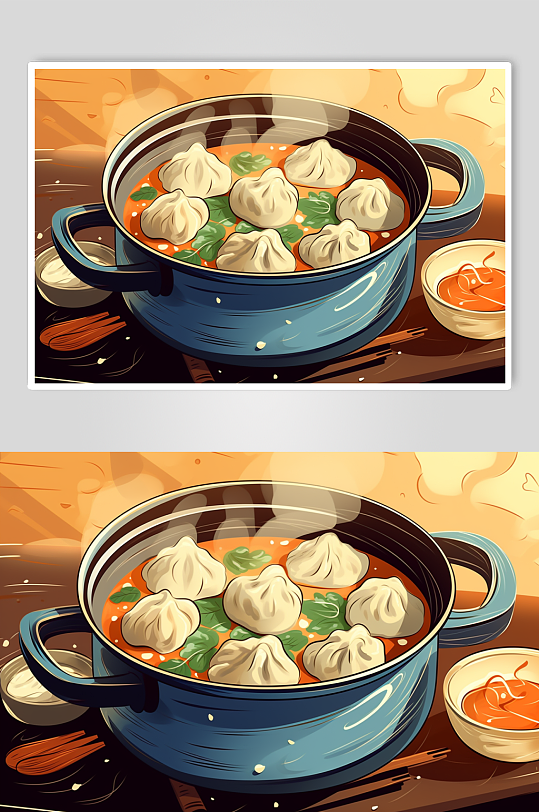 AI数字艺术国潮立冬美食元素插画