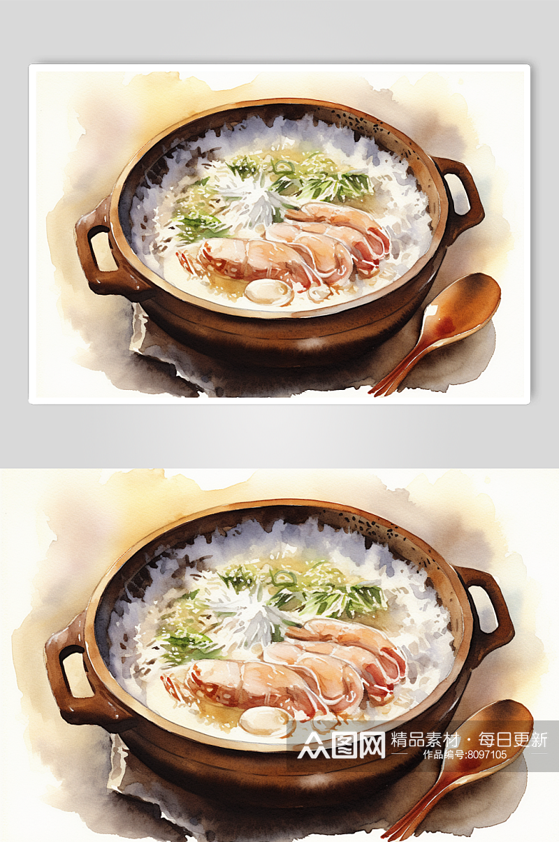 AI数字艺术手绘传统美食水彩插画素材