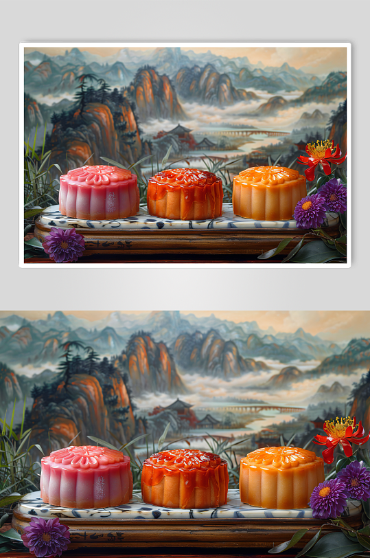 AI数字艺术中秋节美食月饼照片