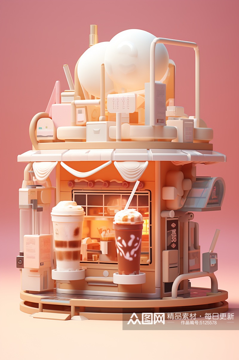 人工智能数字艺术餐饮美食店铺小场景模型素材