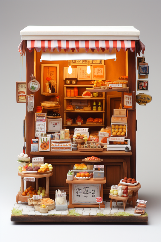 AI数字艺术餐饮美食店铺小场景模型