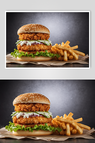AI数字艺术美味汉堡特写摄影图片
