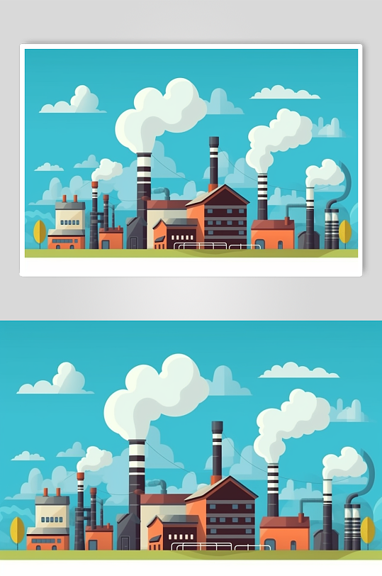AI数字艺术卡通煤炭电厂火电厂场景插图
