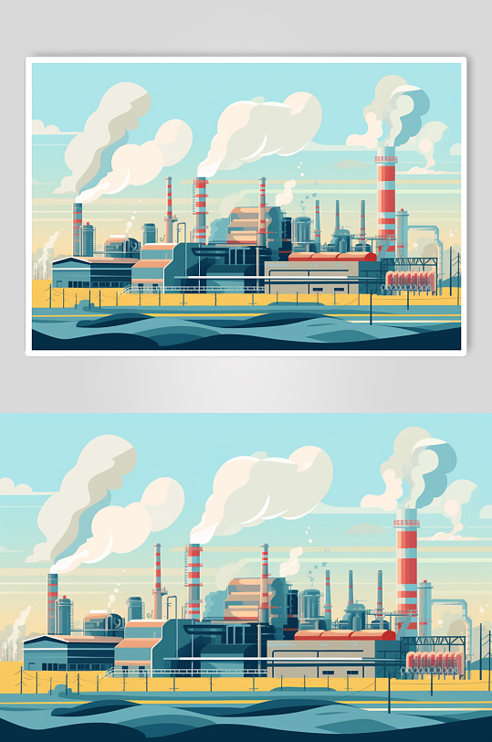 AI数字艺术卡通煤炭电厂火电厂场景插图