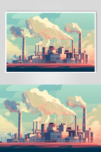 AI数字艺术创意煤炭电厂火电厂场景插图