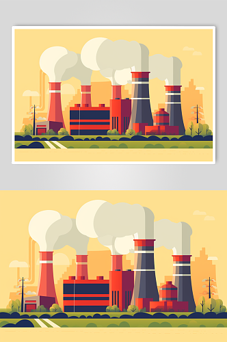 AI数字艺术创意煤炭电厂火电厂场景插图