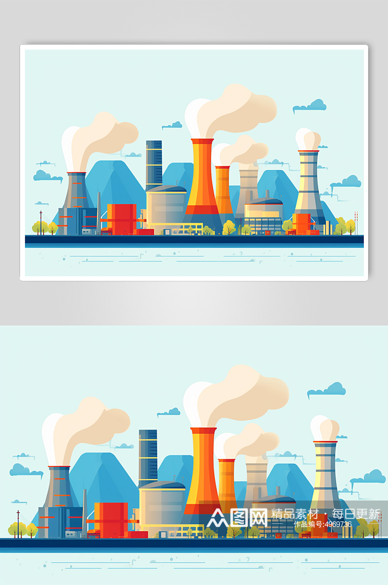 AI数字艺术创意煤炭电厂火电厂场景插图素材