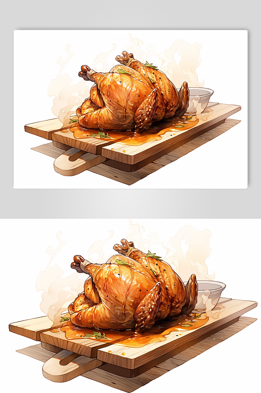 AI数字艺术美味烟熏烧鸡美食插画