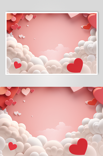 AI数字艺术梦幻爱心云朵边框背景图