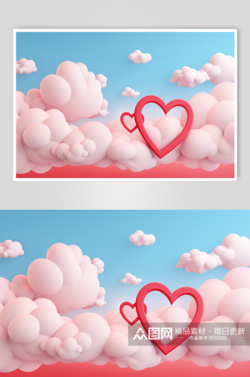 AI数字艺术梦幻爱心云朵边框背景图素材