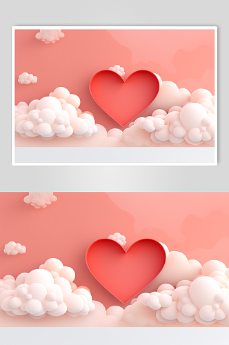 AI数字艺术梦幻爱心云朵边框背景图