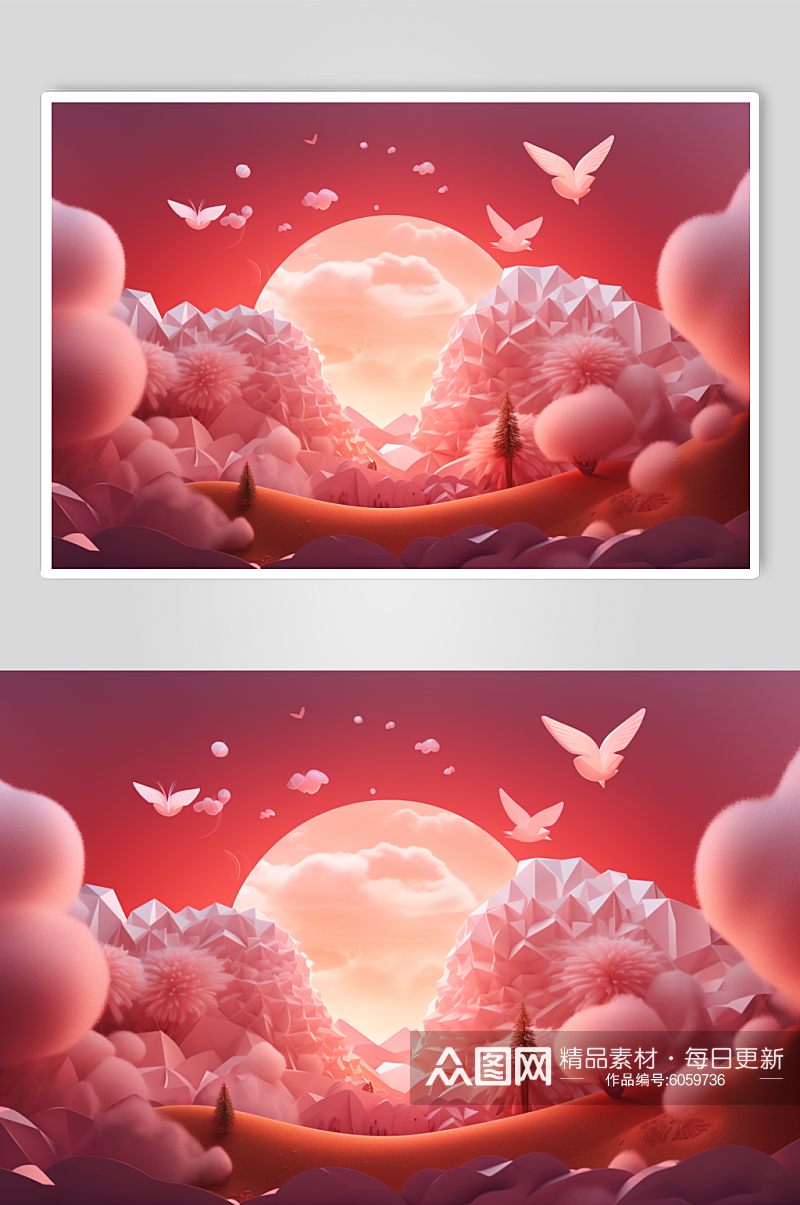 AI数字艺术梦幻爱心云朵边框背景图素材