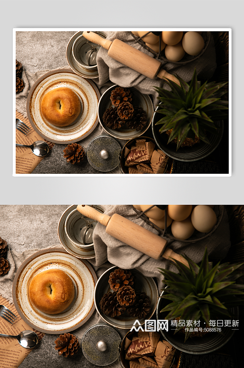 软糯贝果面包美食摄影图片素材