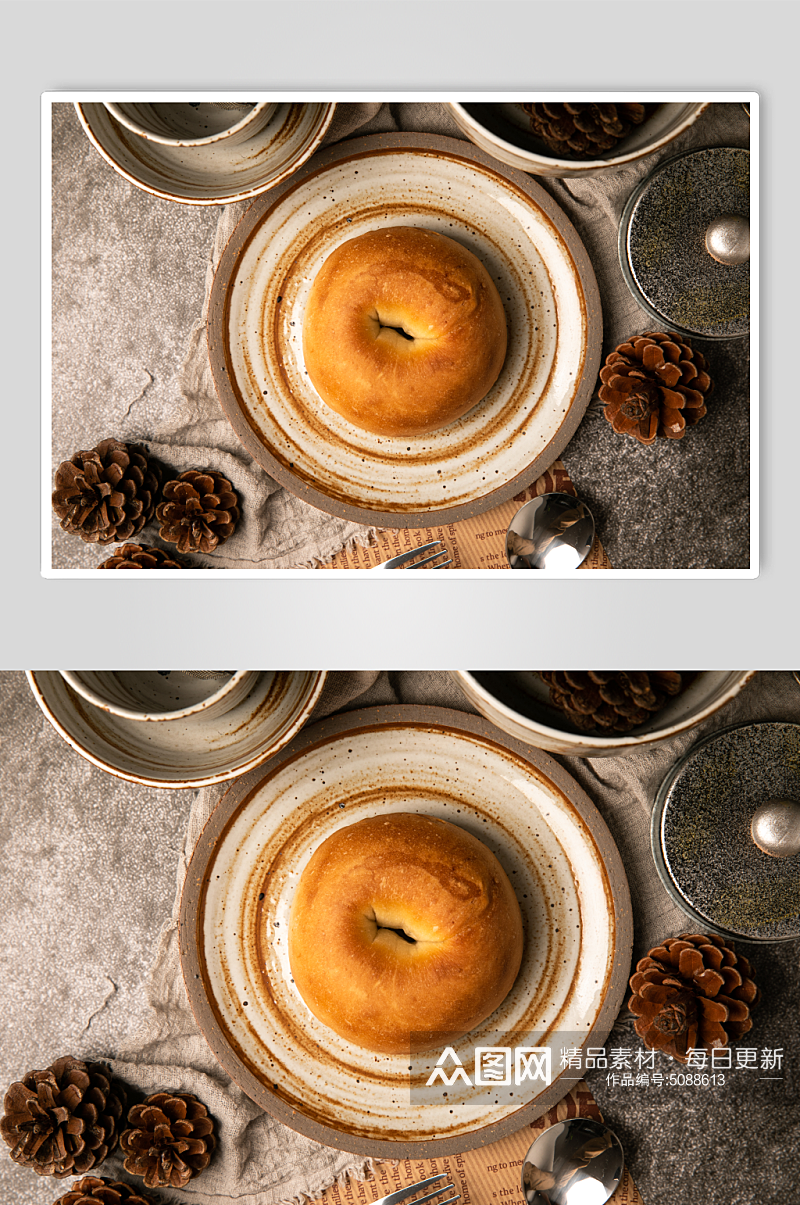 软糯贝果面包美食摄影图片素材