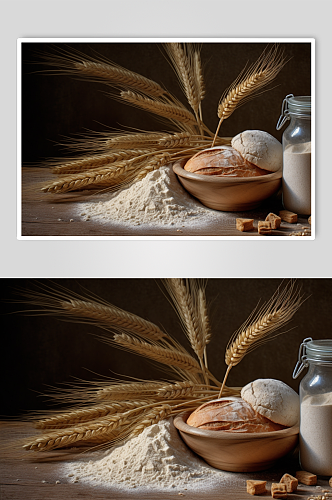 AI数字艺术极简面粉小麦粉烘焙摄影图片