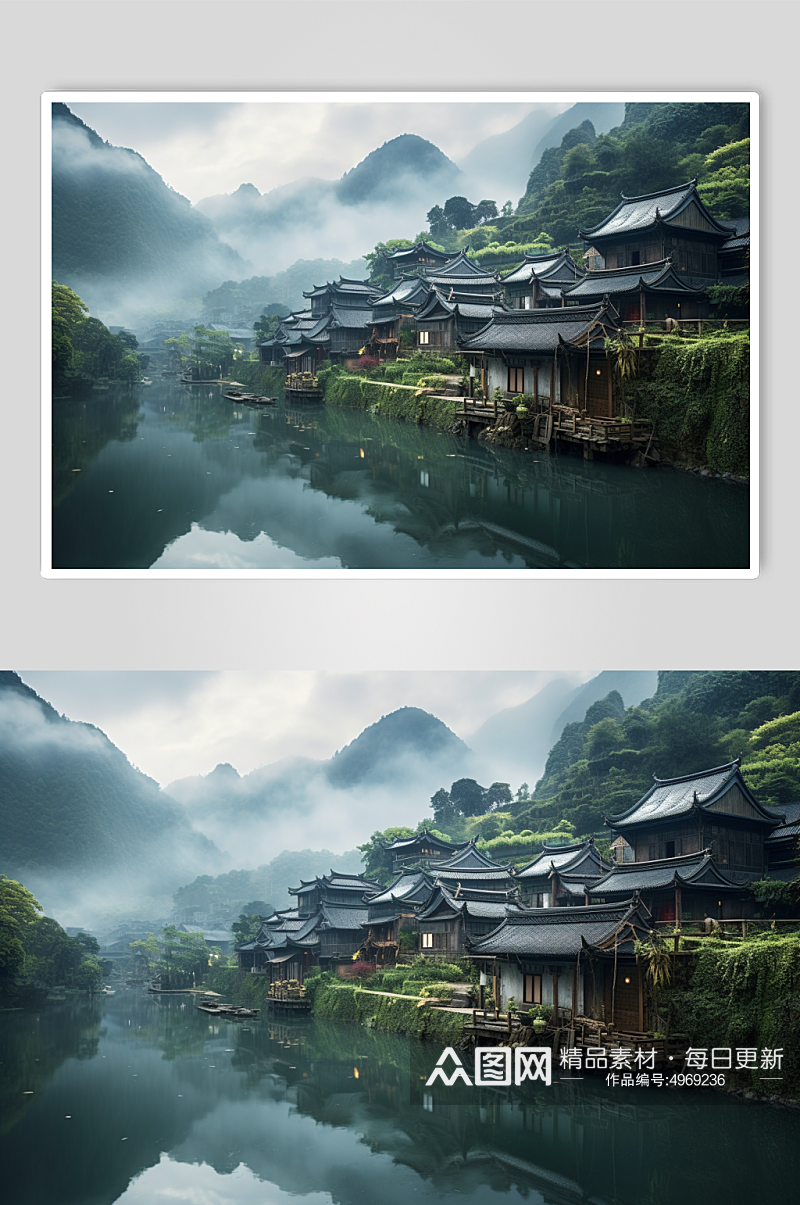 AI数字艺术国内城市贵州千户苗寨风景图片素材