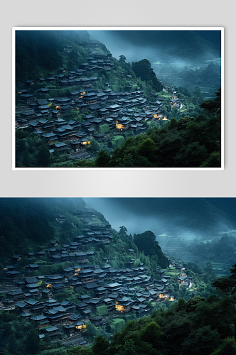 AI数字艺术国内城市贵州千户苗寨风景图片