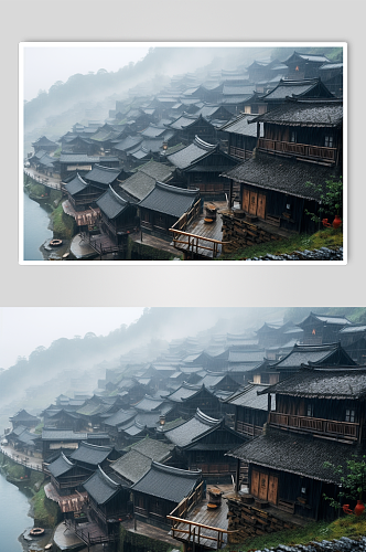 AI数字艺术国内城市贵州千户苗寨风景图片