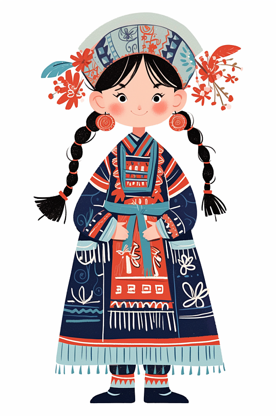 AI数字艺术扁平化民族风少数民族东方人物插画-众图网
