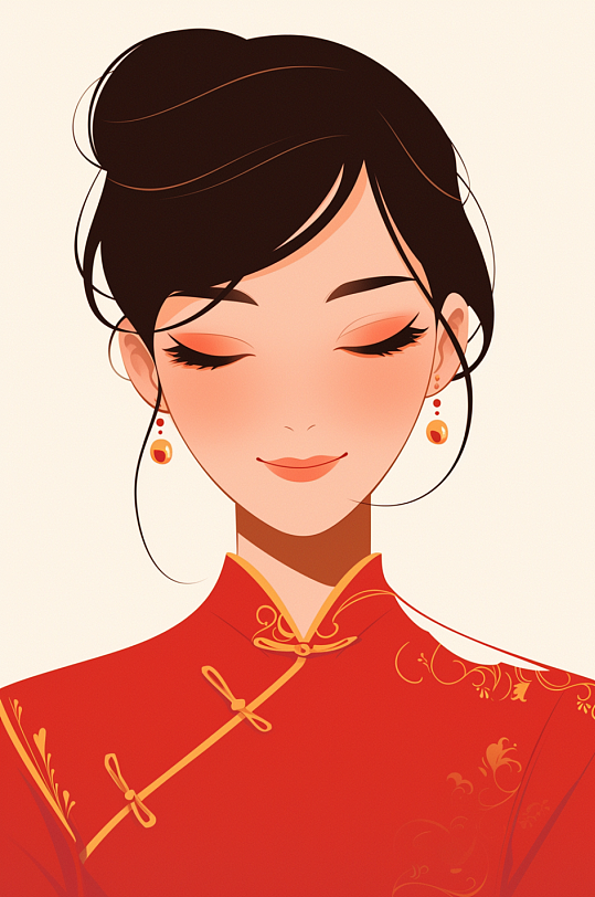 AI数字艺术扁平化国潮三八妇女节女生民族风东方人物插画-众图网