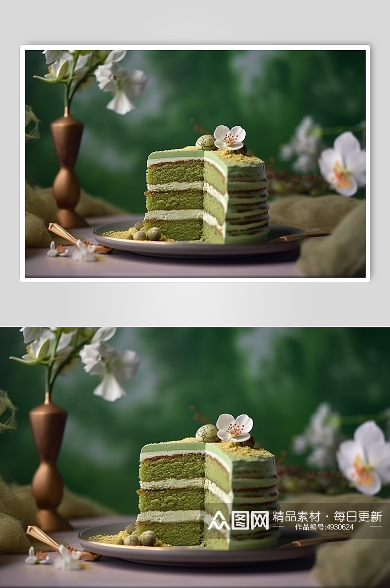 AI数字艺术高清抹茶蛋糕甜品摄影图片素材