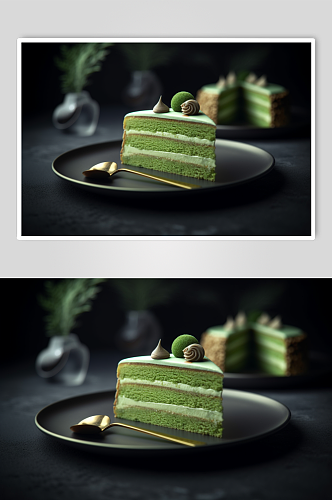 AI数字艺术高清抹茶蛋糕甜品摄影图片