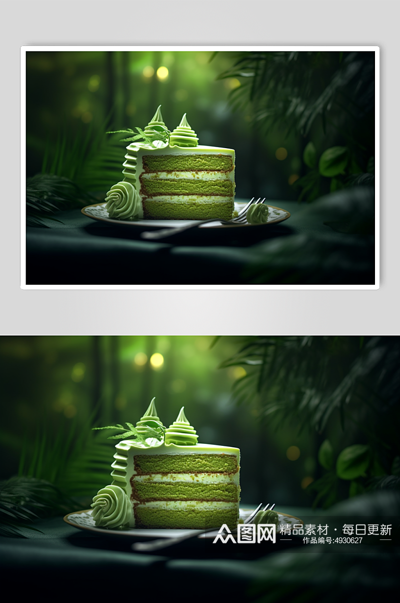 AI数字艺术高清抹茶蛋糕甜品摄影图片素材