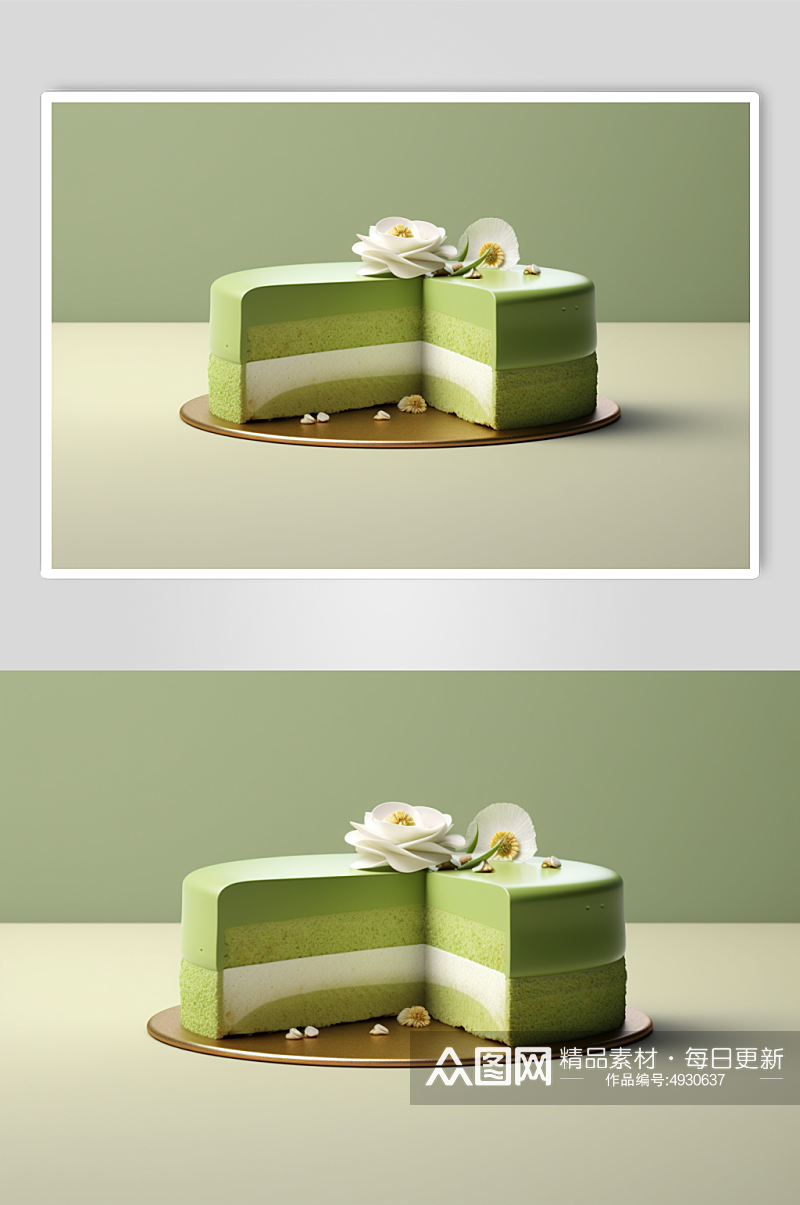 AI数字艺术简约抹茶蛋糕甜品摄影图片素材