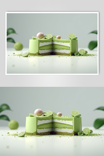 AI数字艺术简约抹茶蛋糕甜品摄影图片