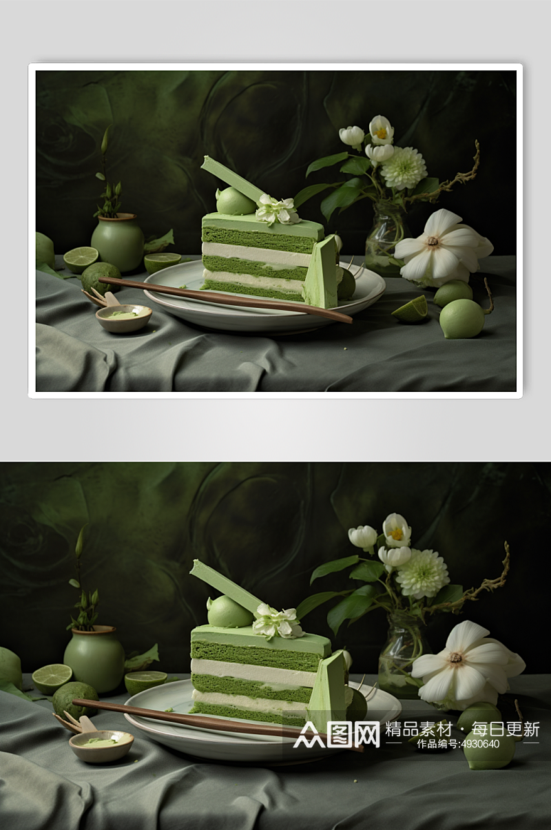 AI数字艺术清新抹茶蛋糕甜品摄影图片素材